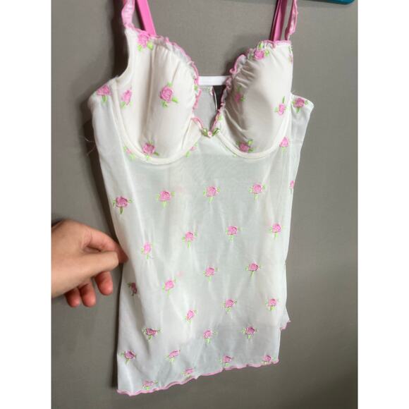 Babydoll Y2K Coquette Fairy Floral Tank Top Bra Corset Sheer Sz S - Picture 11 of 11